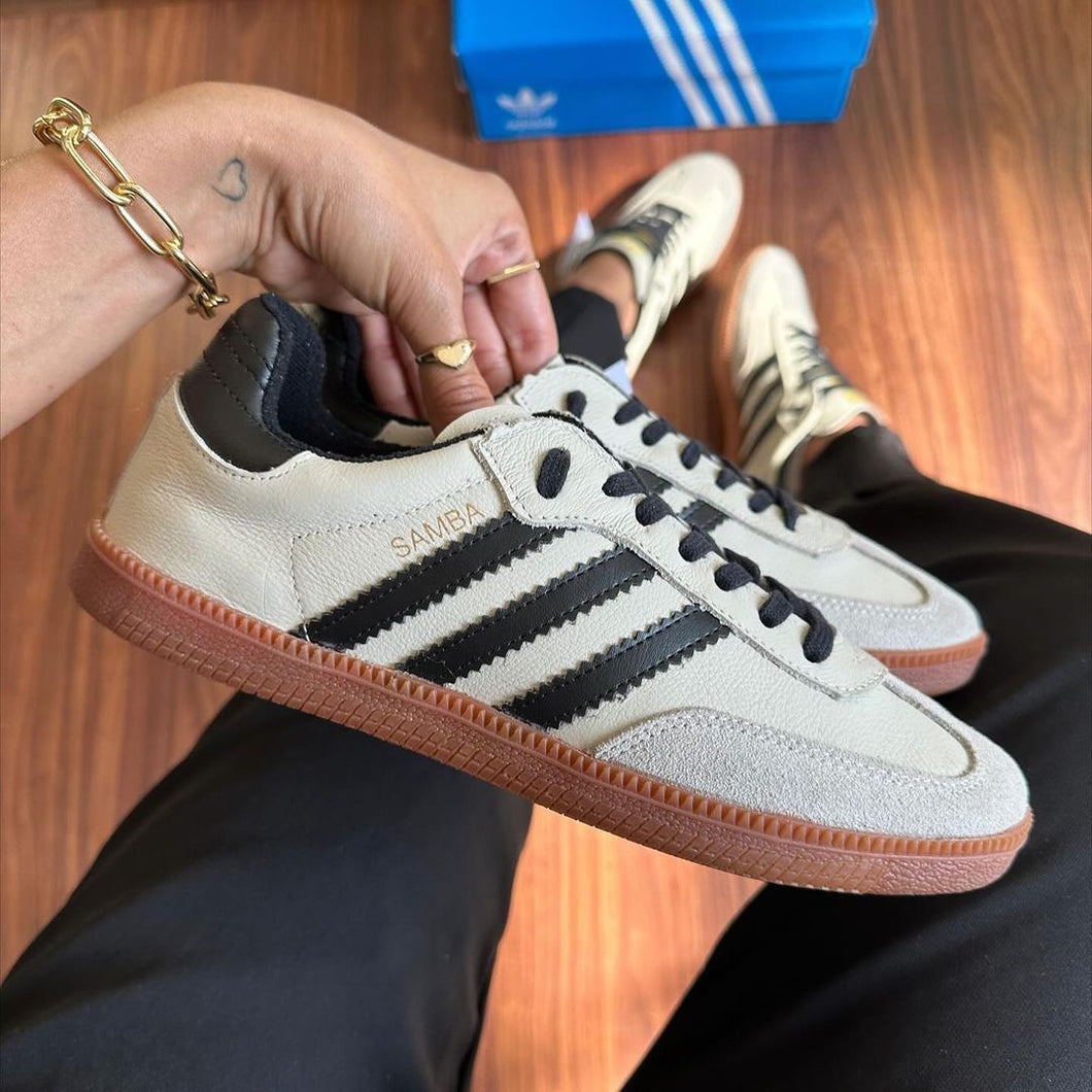 Tênis Adidas Samba OG Off White e Preto Couro Legítimo